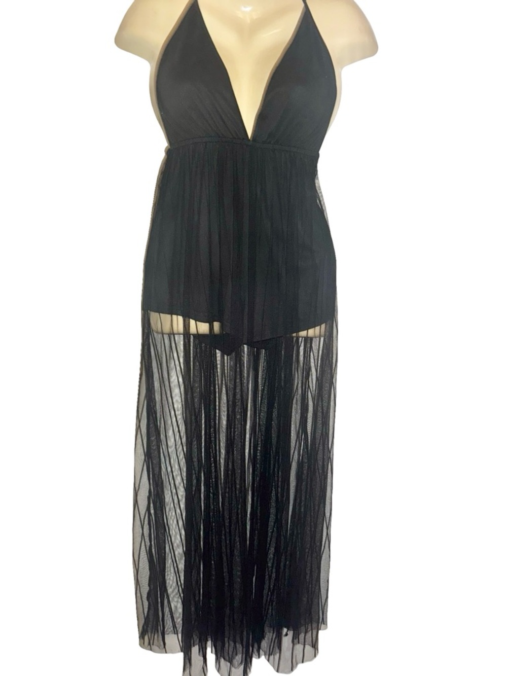 Sheer Black Plunge Maxi Dress